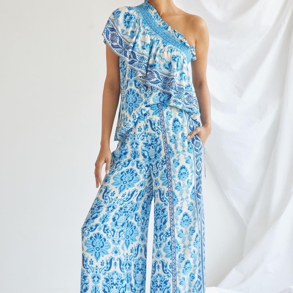 𝅺nwt Anthropologie plenty by Tracy Reese Ruffled One Shoulder Blouse top Small - Picture 5 of 8
